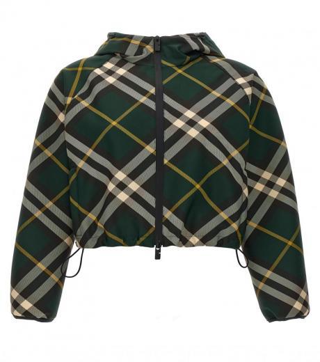 dark green check crop jacket