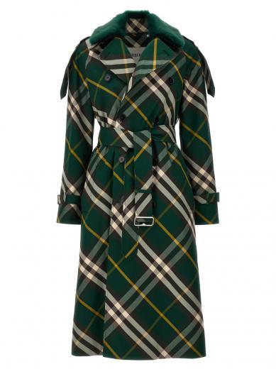 dark green check long trench coat