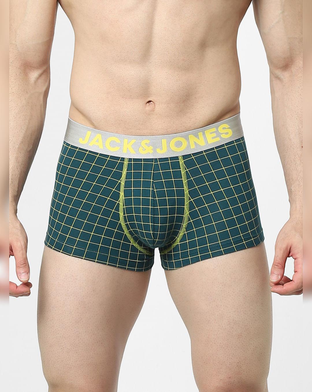 dark green check print trunks