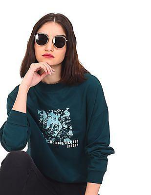 dark green crew neck graphic print sweatshirt