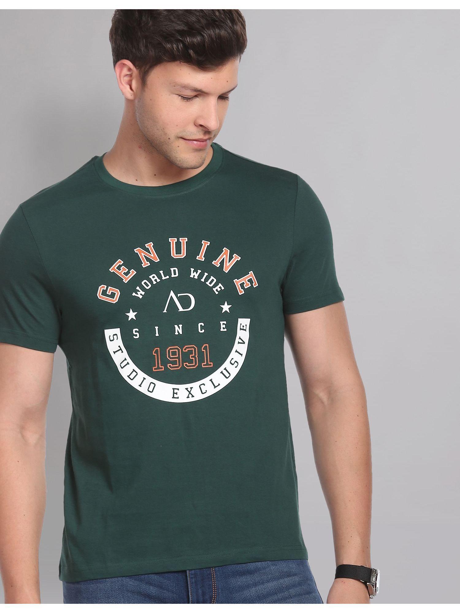 dark green crew neck modern fit printed t-shirts