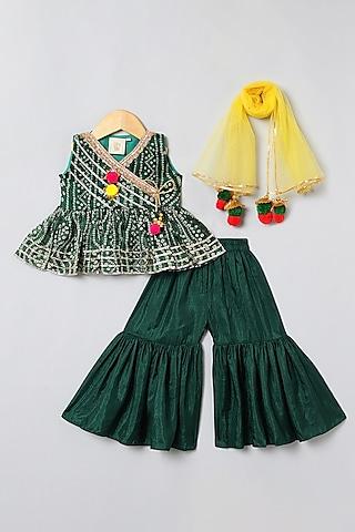 dark green dola silk sharara set for girls