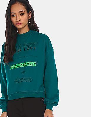 dark green drop shoulder printed sweatshirt