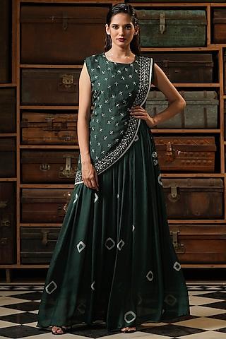 dark green embellished anarkali set