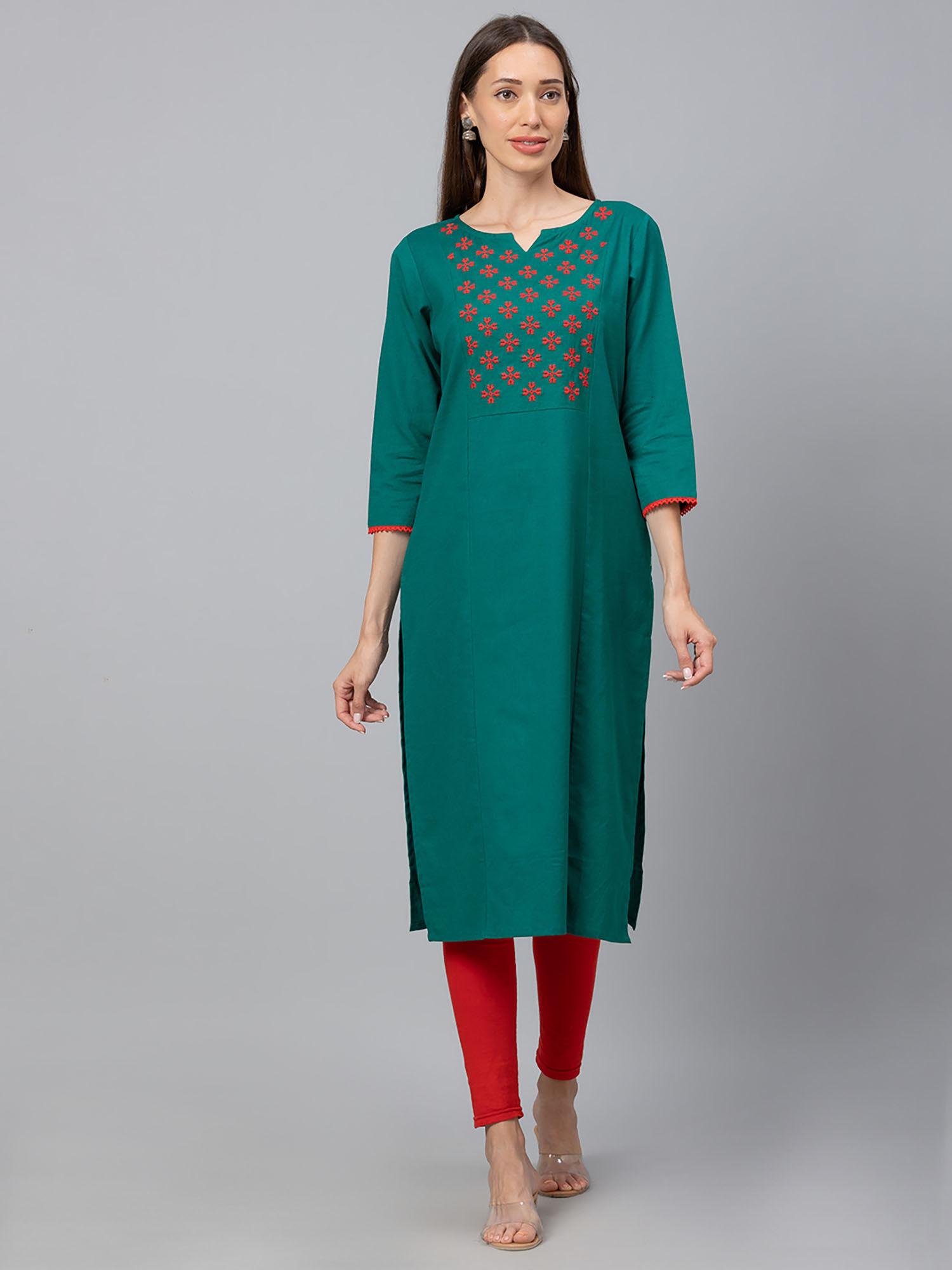 dark green embroidered kurta