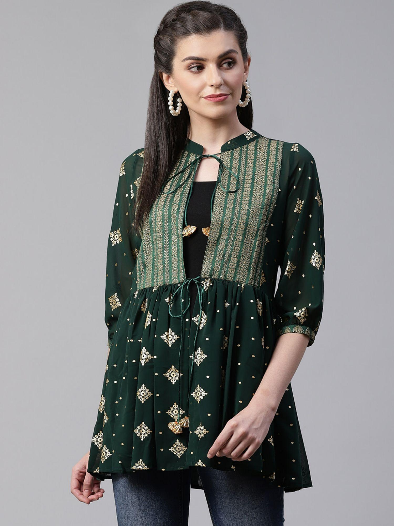 dark green fancy printed tunic