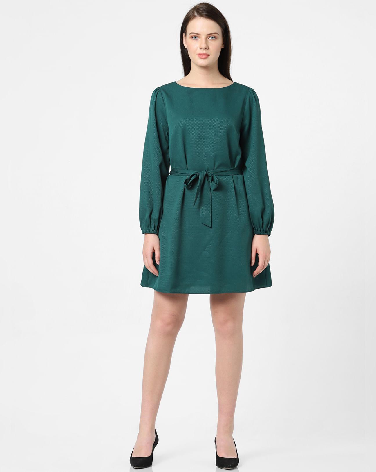 dark green fit & flare dress