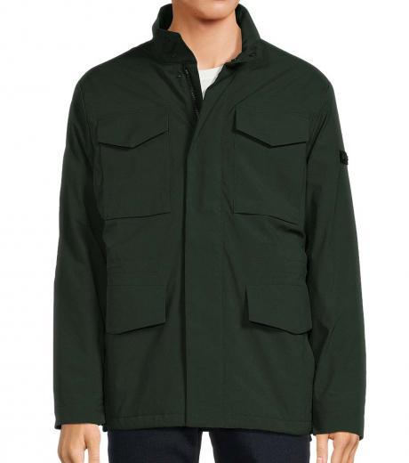 dark green flap pockets field rain coat