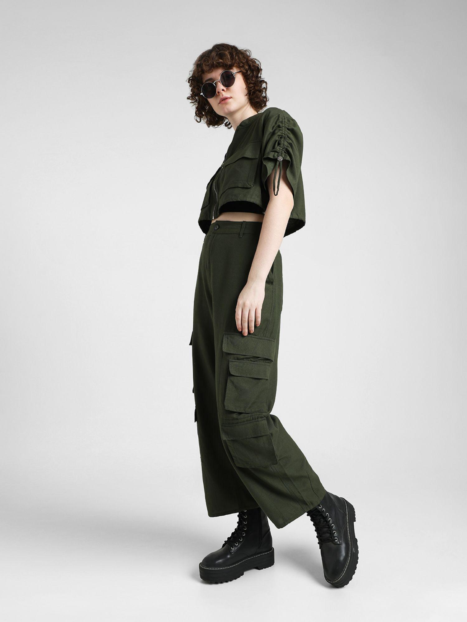 dark green high rise cargo pant