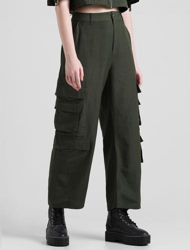 dark green high rise cargo pants