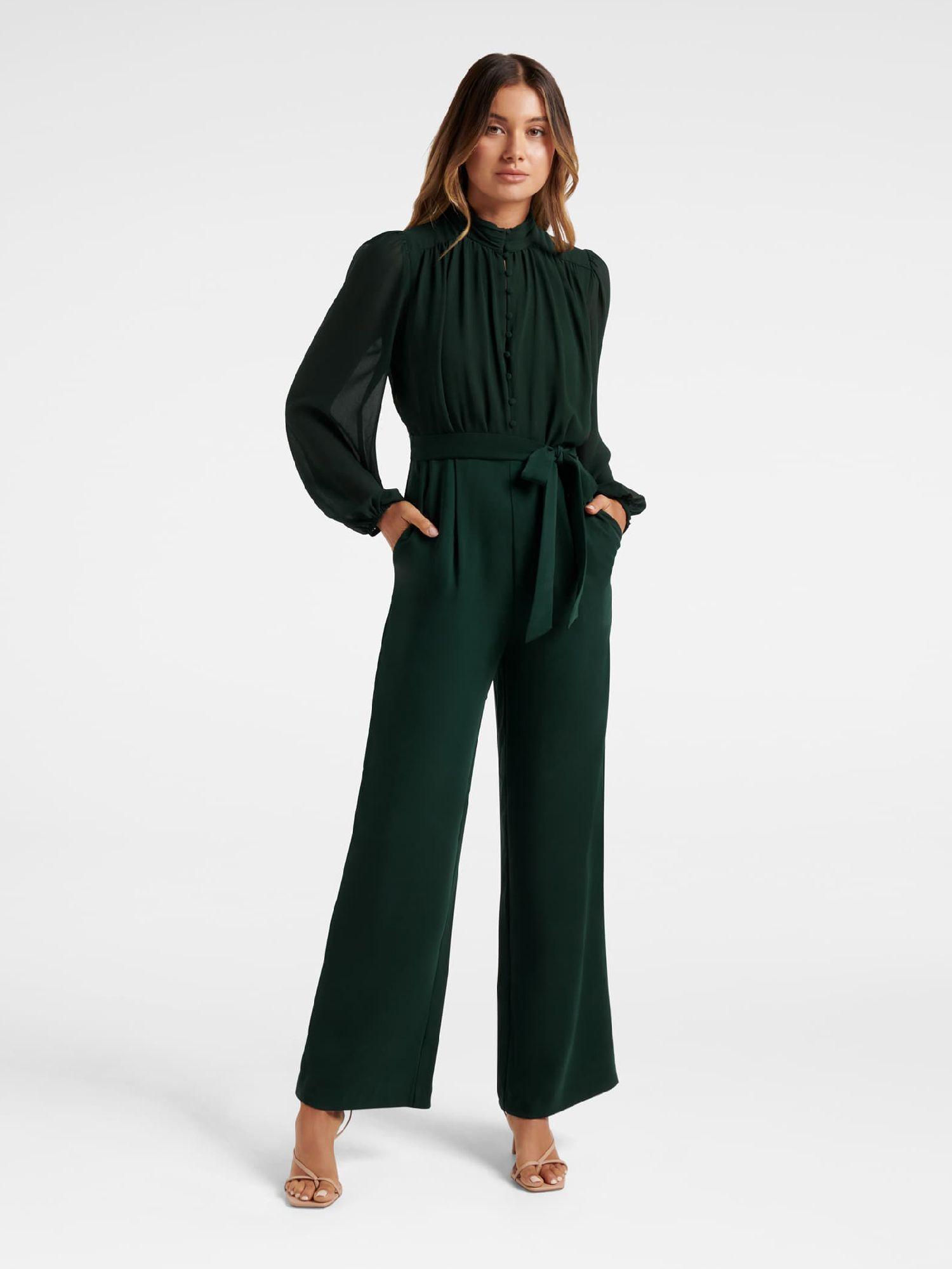 dark green lana button up blouse jumpsuit
