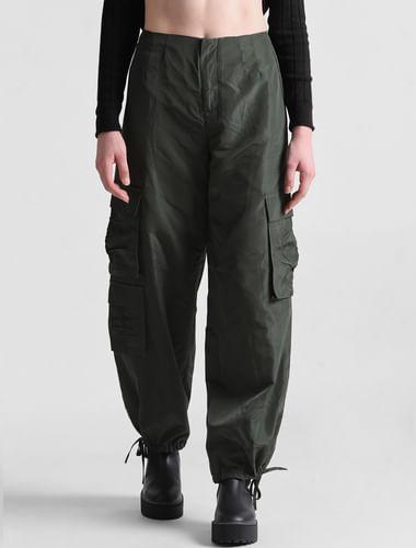 dark green mid rise utility cargo pants