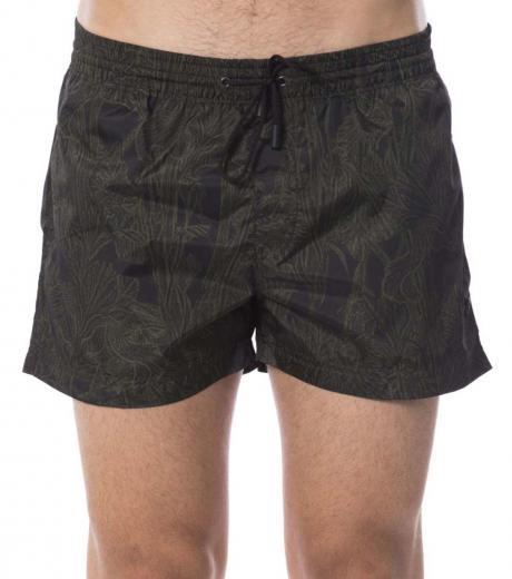 dark green printed swim shorts