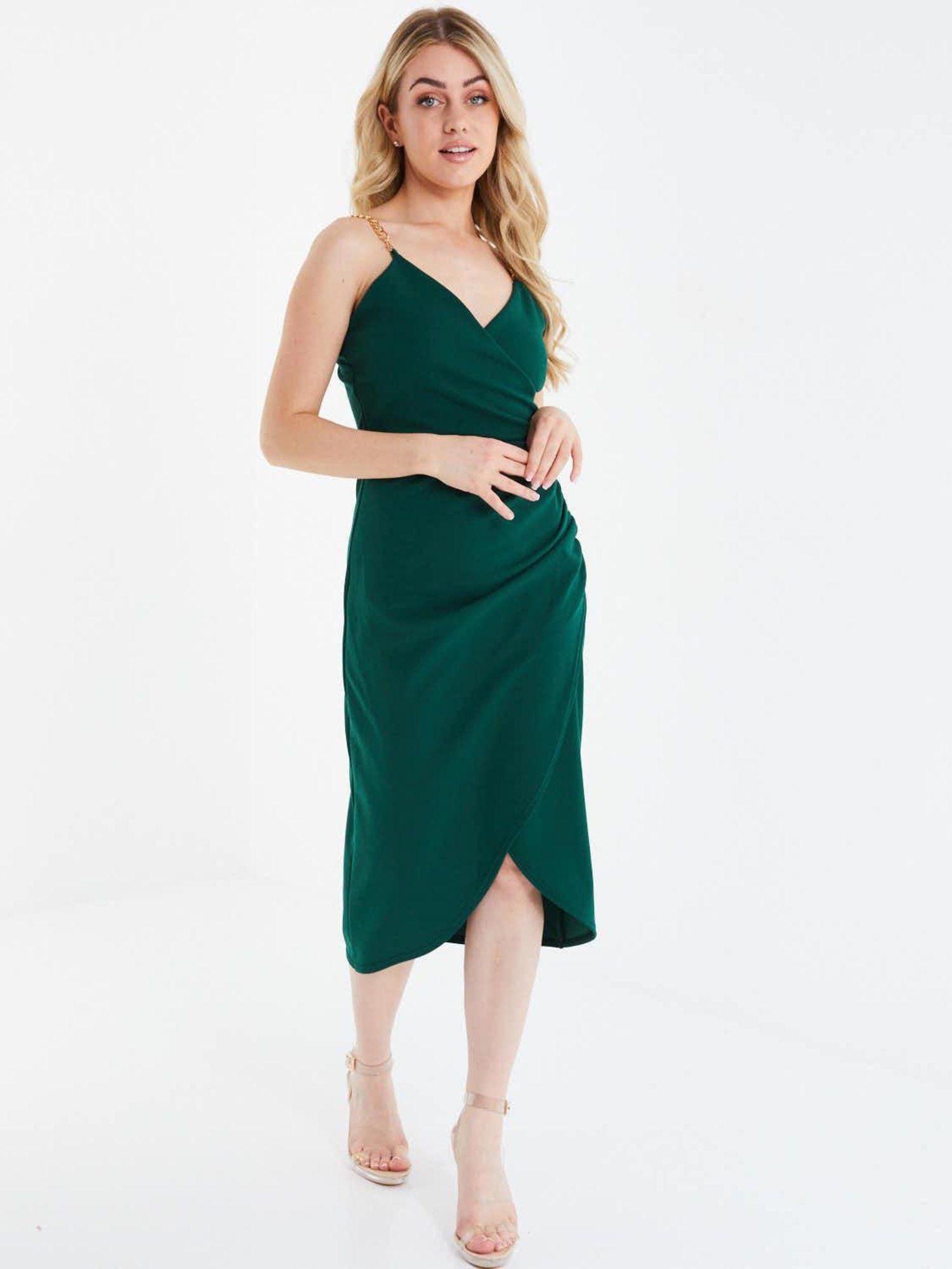 dark green scuba crepe chain strap dress