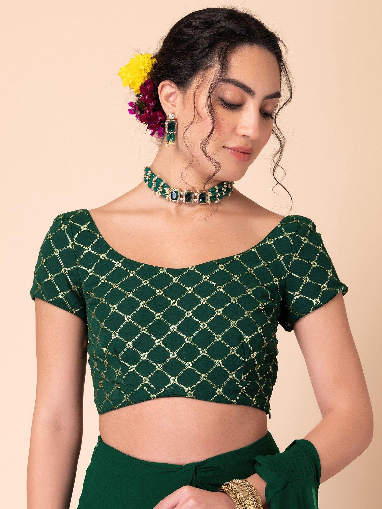 dark green sequin embroidered blouse