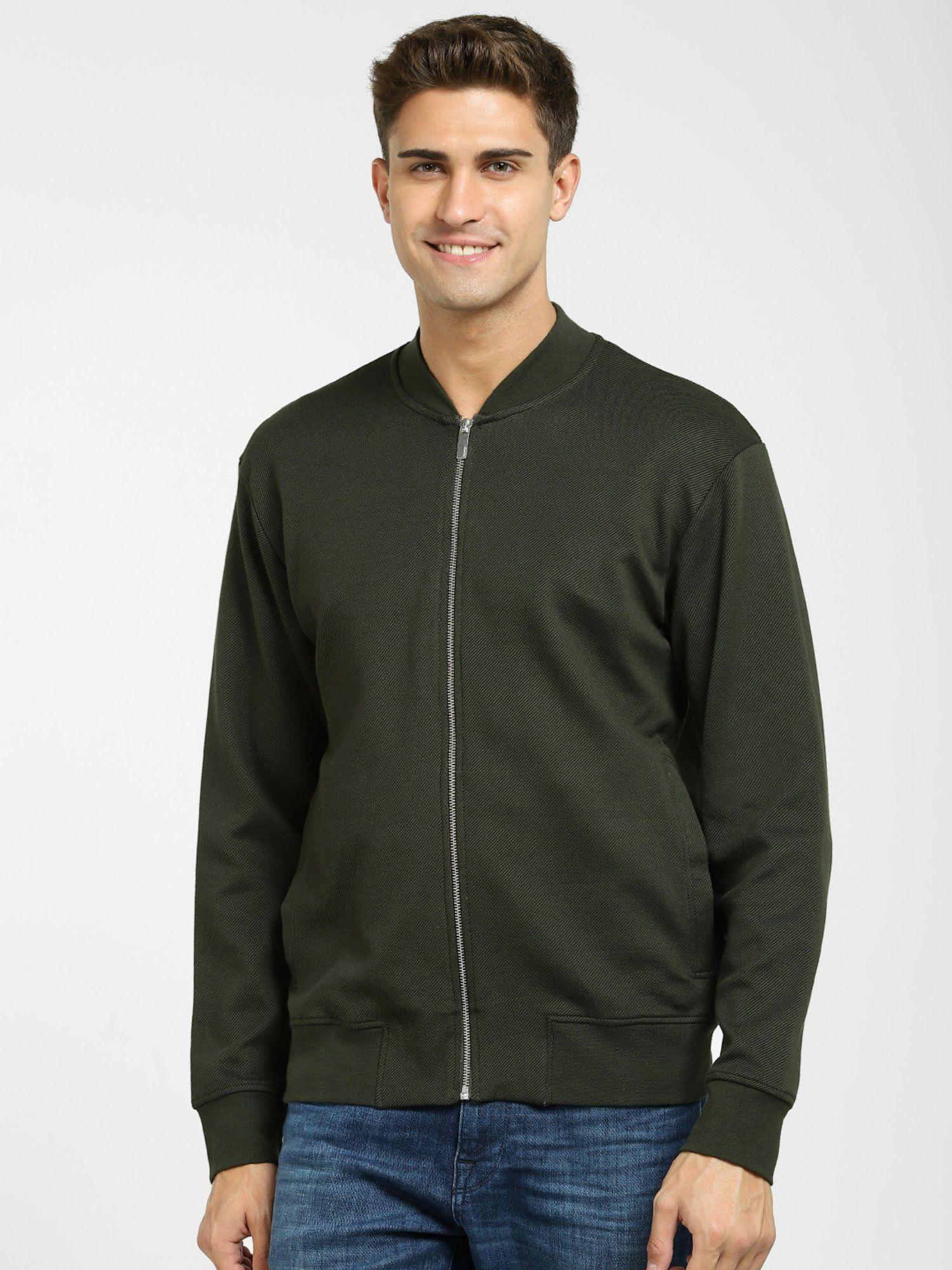 dark green sweat bomber jacket