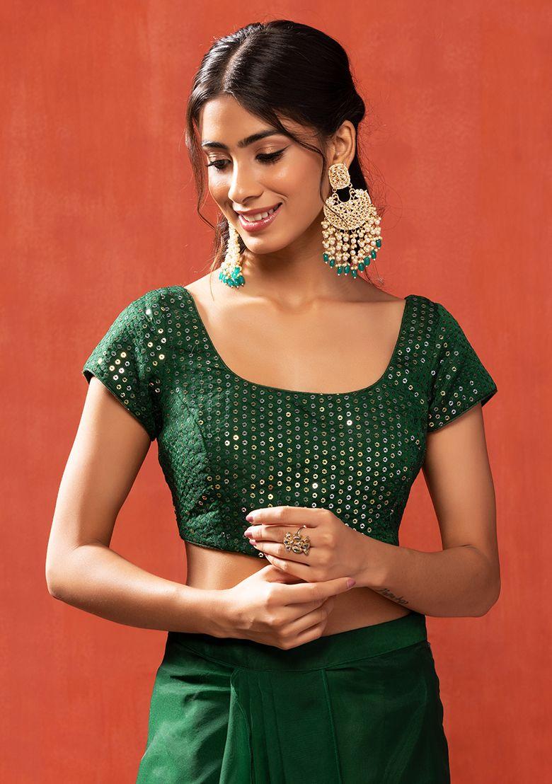 dark green tonal sequin embroidered blouse