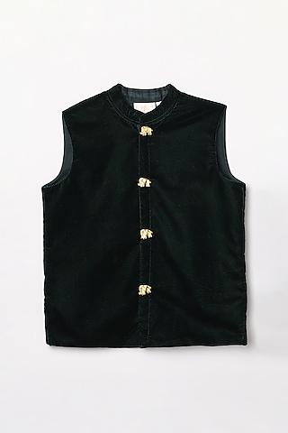 dark green velvet bundi jacket for boys