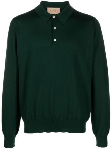 dark green wool fine knit polo