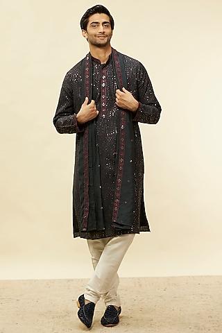 dark grey blended viscose sequins embroidered kurta set