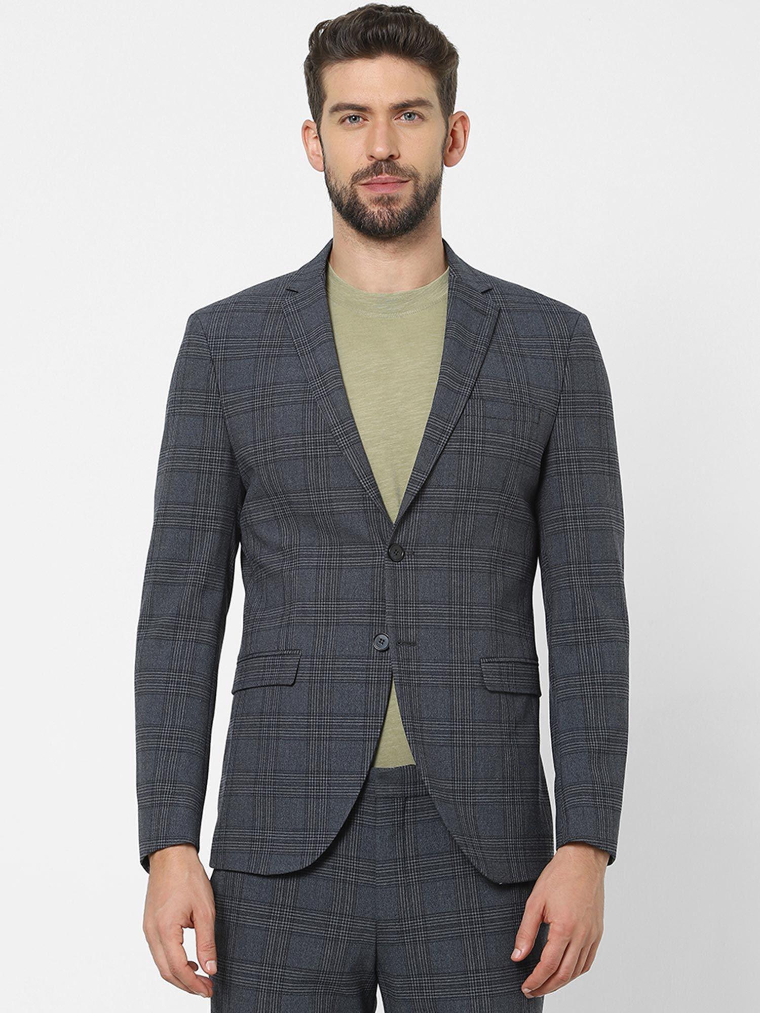 dark grey check slim fit suit blazer