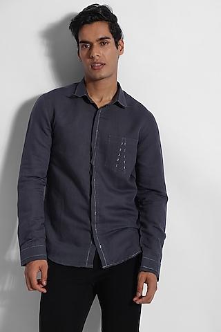 dark grey cotton linen embroidered shirt