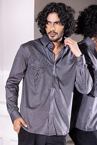 dark grey cotton lycra hand embroidered shirt