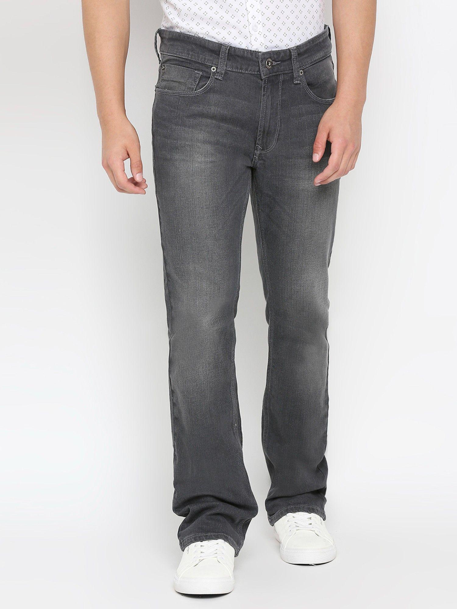 dark grey cotton regular fit regular length jeans for men