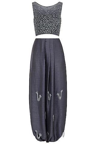 dark grey crop top with dhoti pants