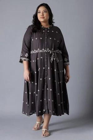 dark grey flared panelled dress