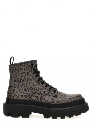 dark grey jacquard logo combat boots