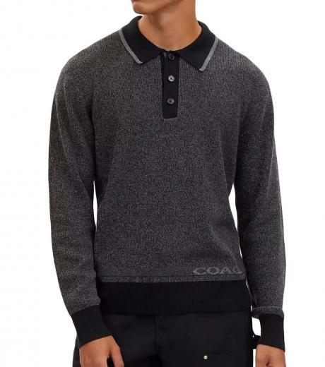 dark grey knit long sleeve polo