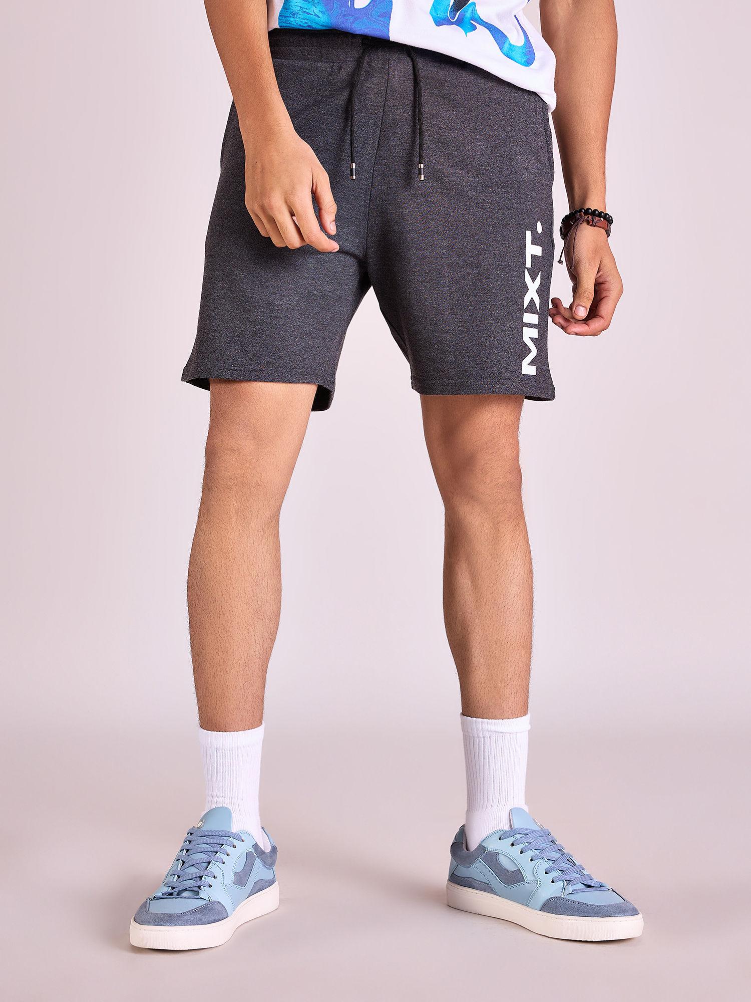 dark grey logo printed casual shorts