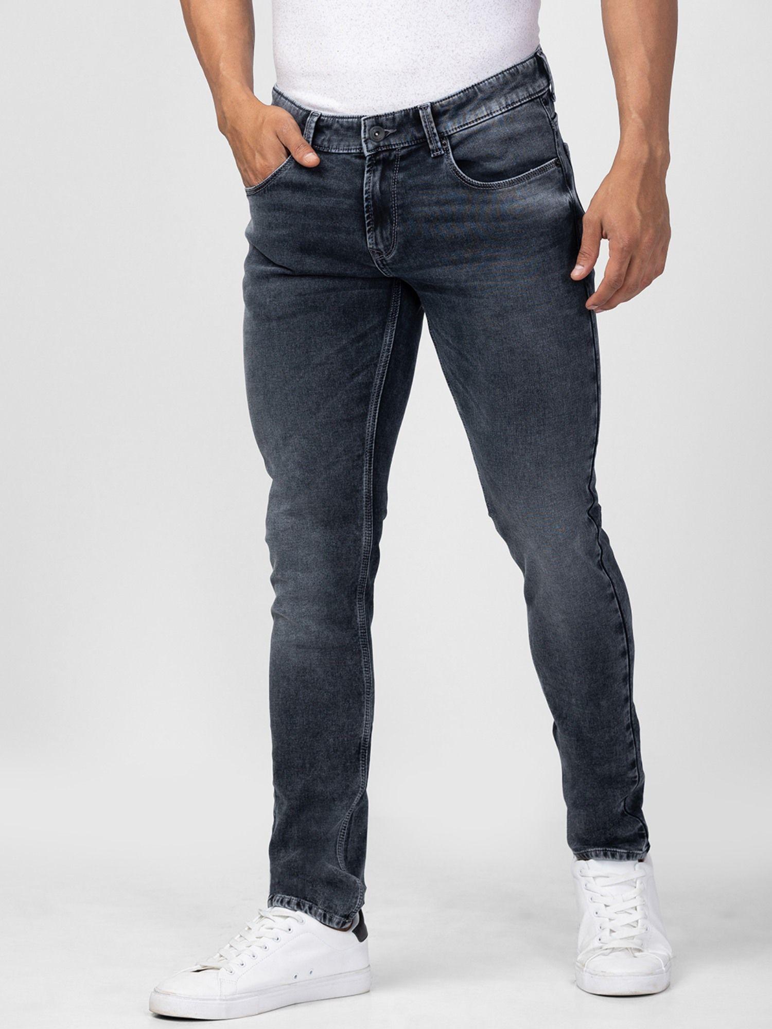 dark grey low rise slim fit jeans for men