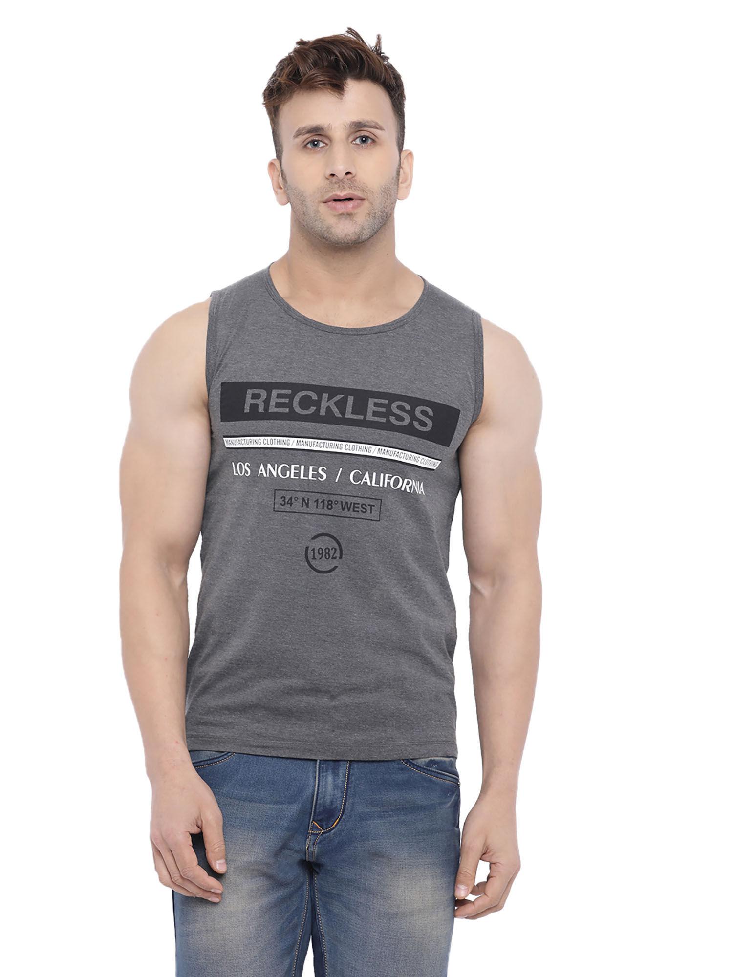 dark grey men gym tank tops grey