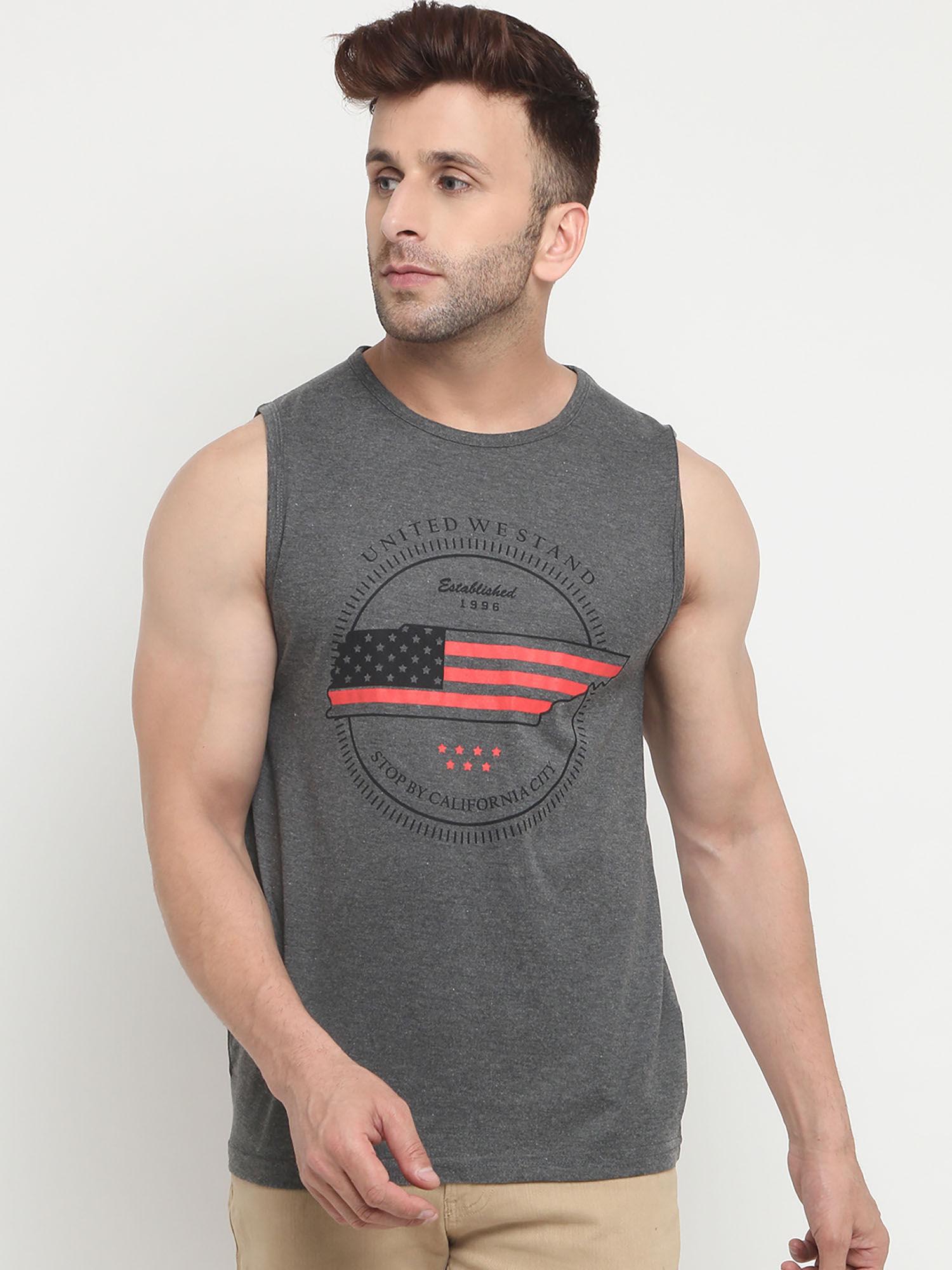 dark grey men gym tank tops grey