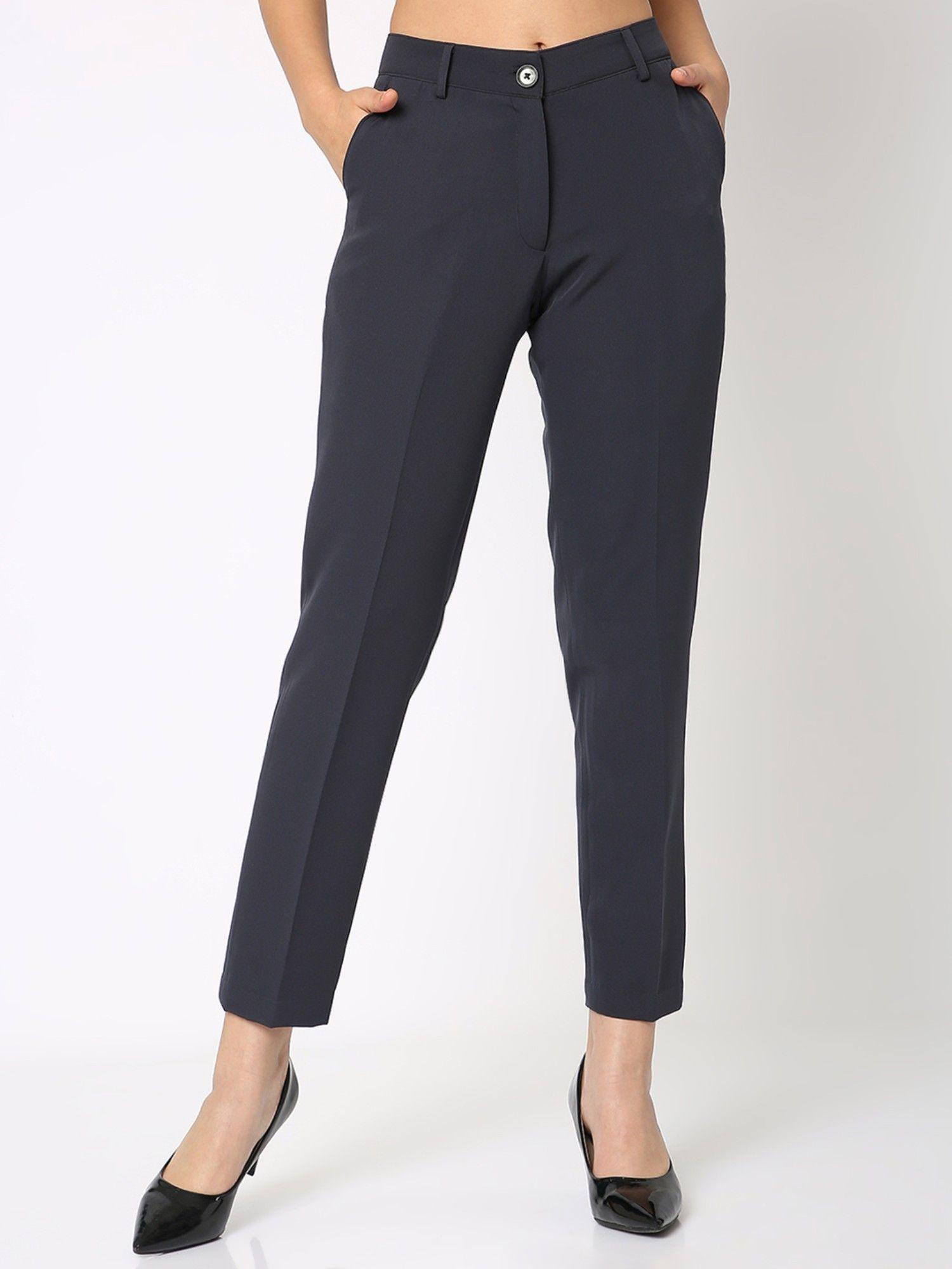 dark grey mid waist straight trouser