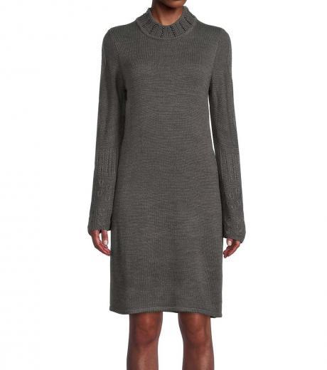 dark grey pearl neck sweater dress