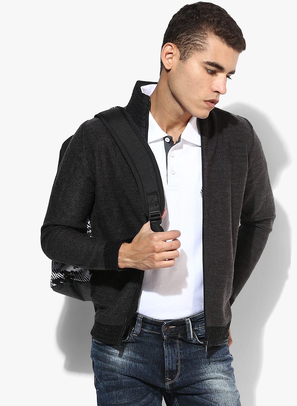 dark grey textured high neck sweater