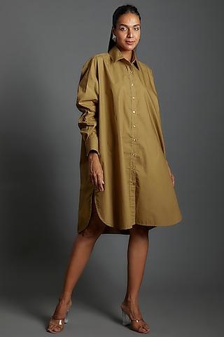 dark khaki cotton blend oversized shirt dress