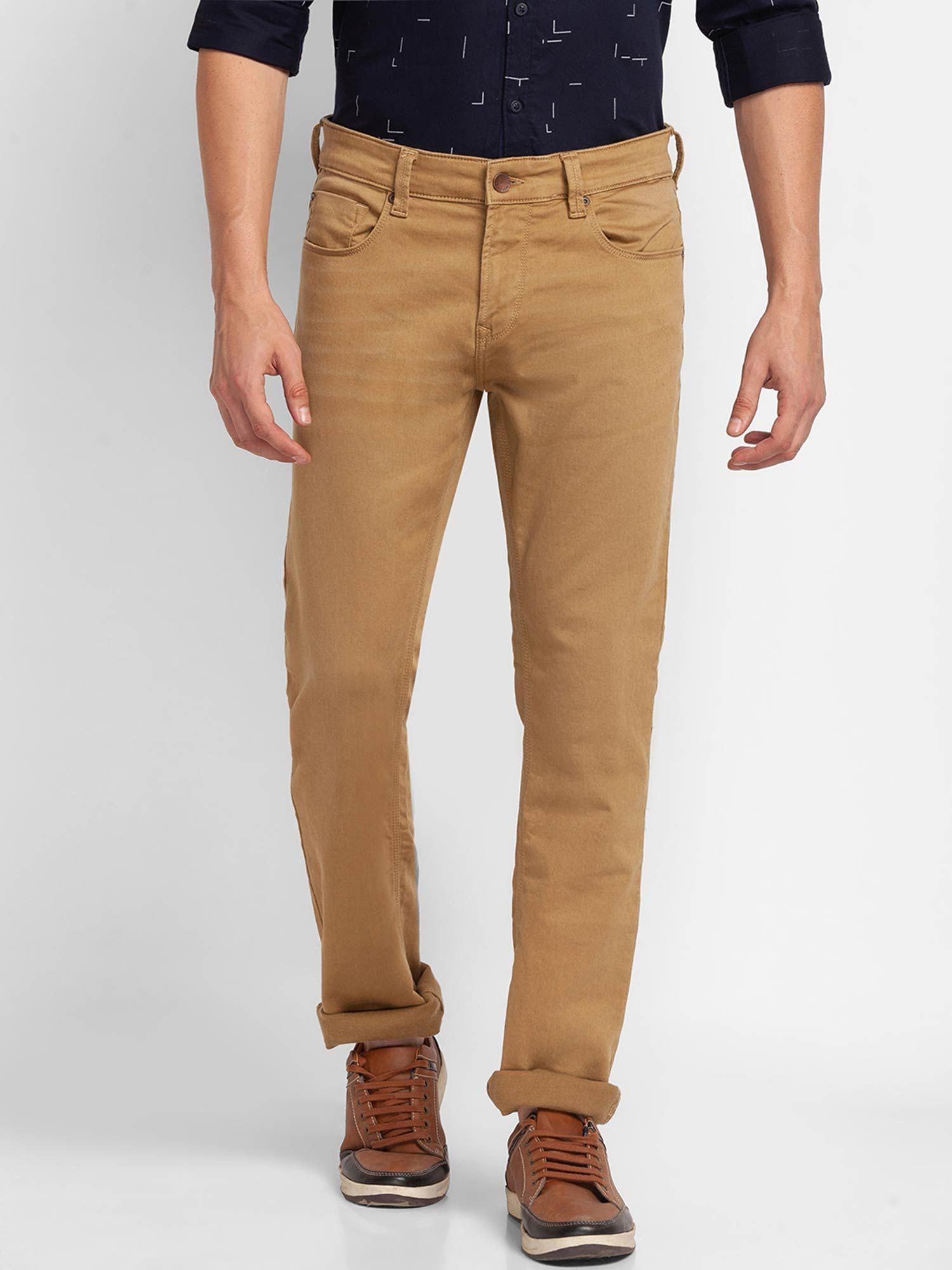 dark khaki cotton comfort fit straight length jeans for men (ricardo)