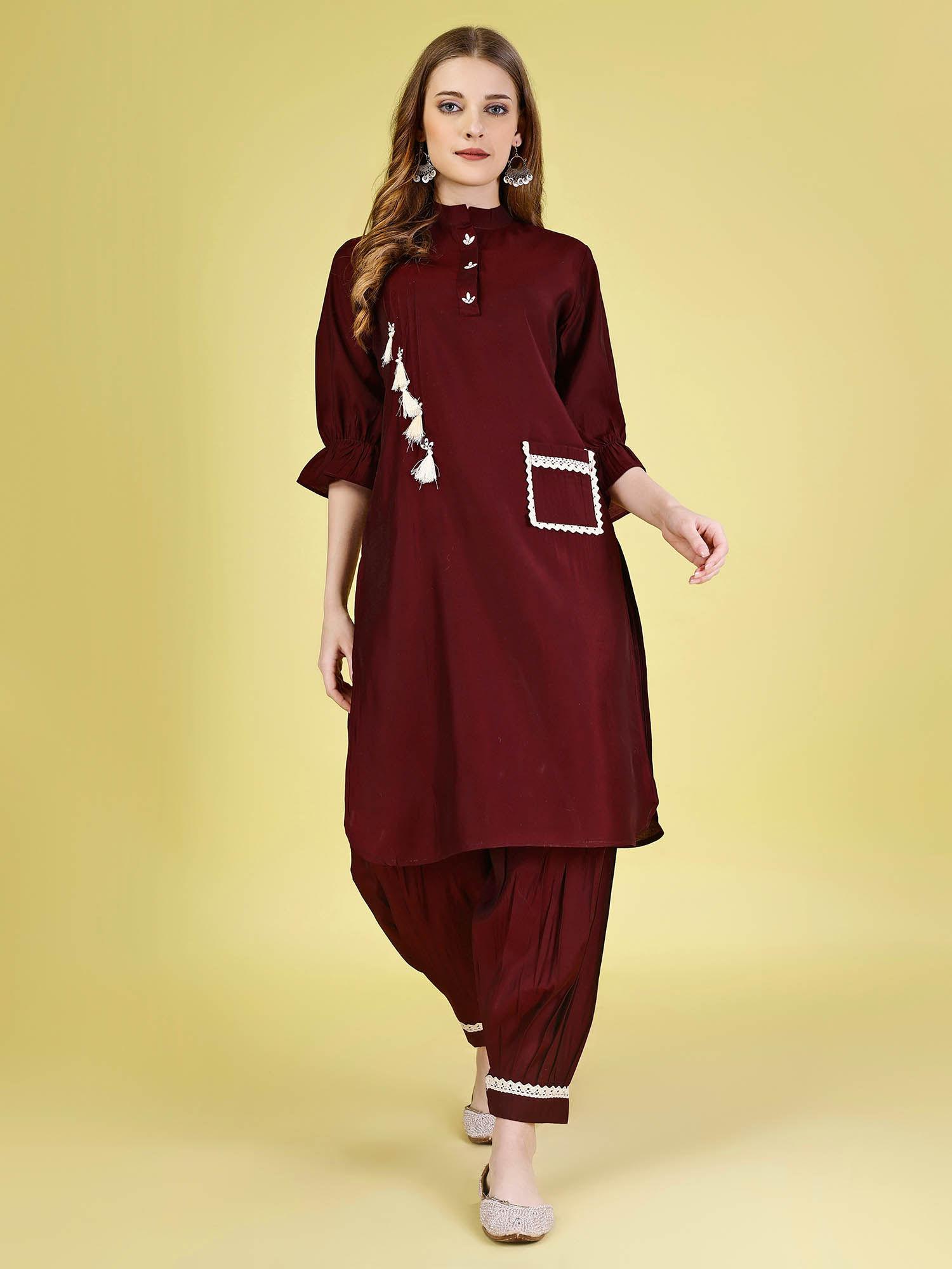 dark maroon co-ord with delicate hand work (set of 2)