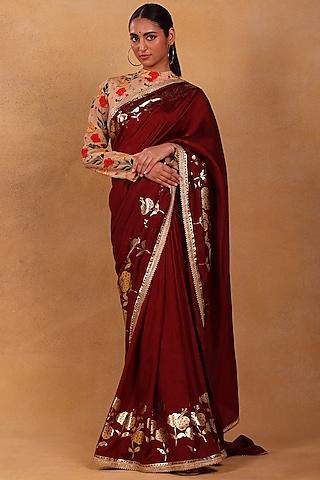 dark maroon printed saree