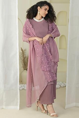 dark mauve georgette viscose & polyester kurta set