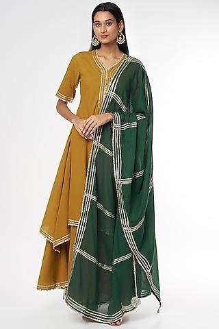 dark mustard embroidered dress with dupatta