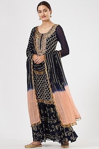 dark navy blue georgette & crepe gharara set