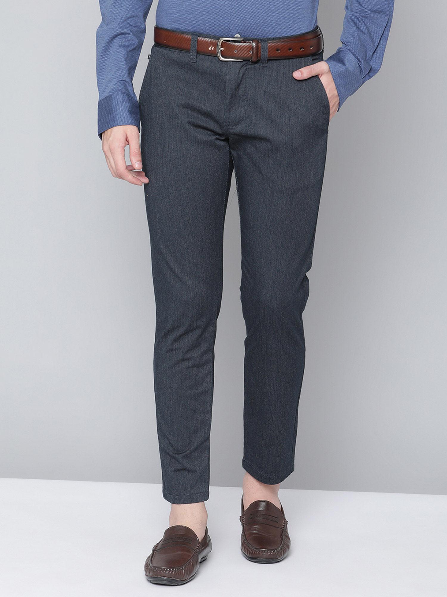 dark navy blue solid regular fit trouser