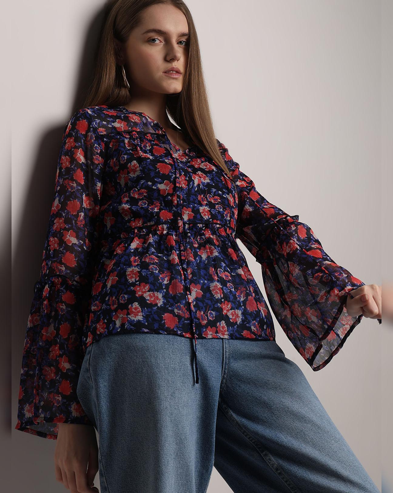 dark navy floral print top