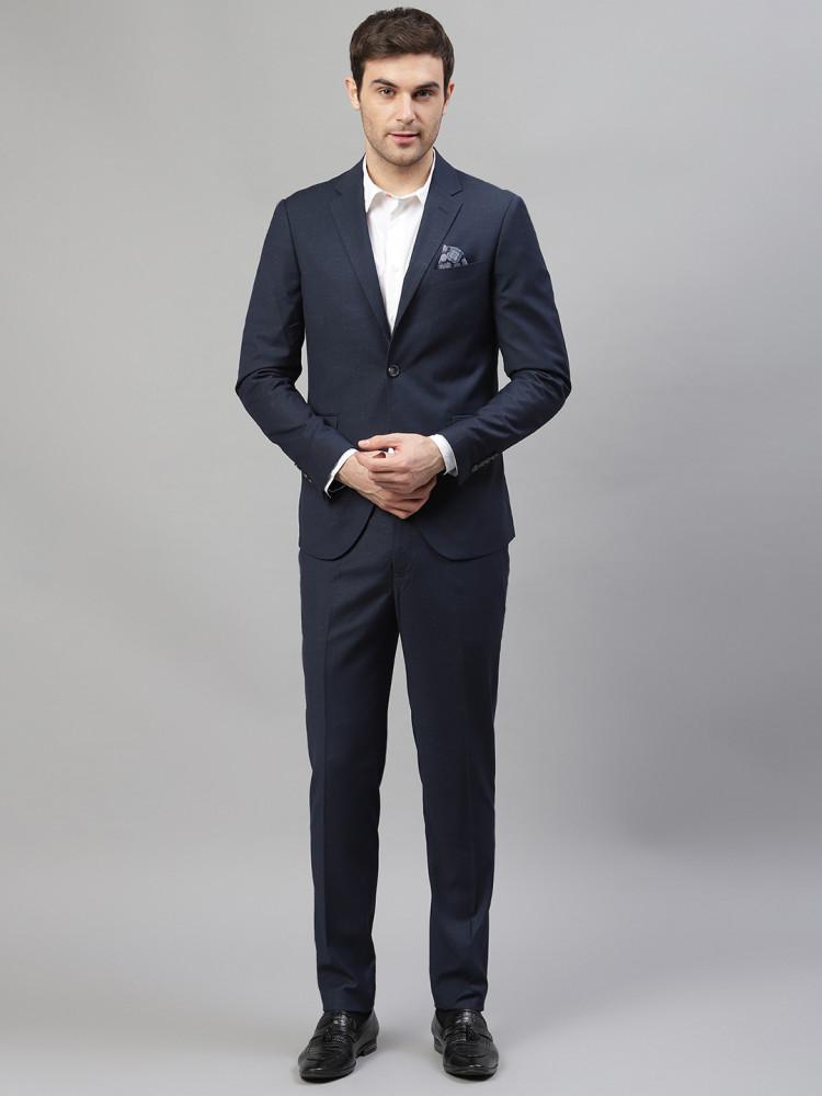 dark navy solid notched lapel suit set
