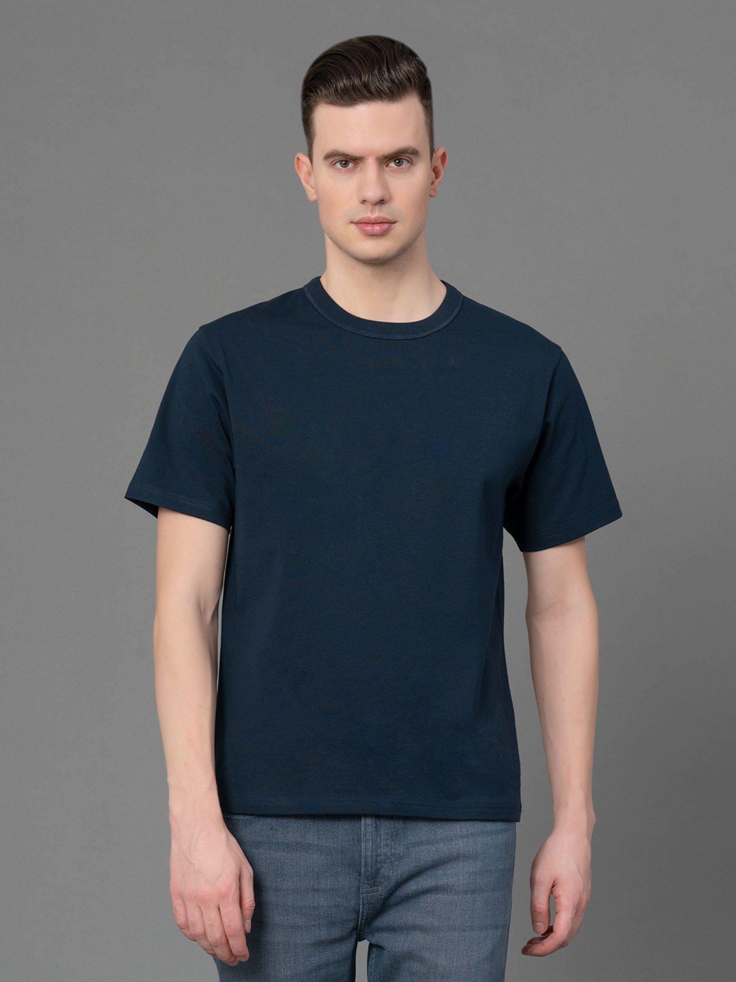 dark navy solid pure cotton men's t-shirt